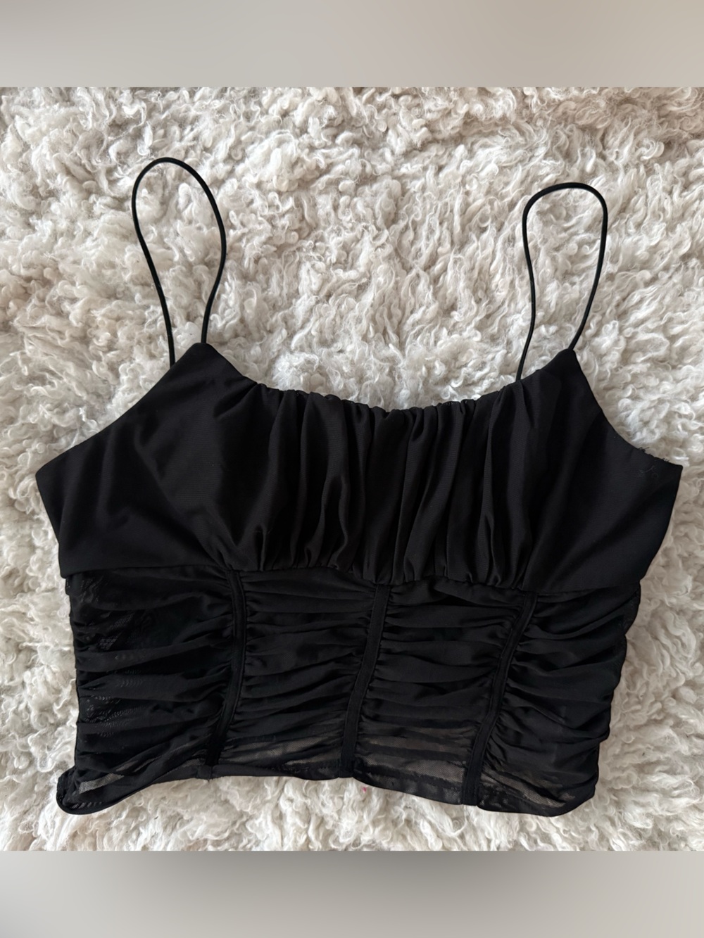 Princess Polly Black Ruched Crop Cami  / 90’s Edgy/ Dark Feminine / Alternative - Picture 3 of 13